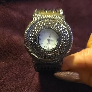 Silver Beaded Look Clamper Watch